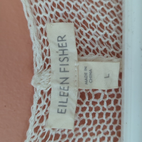 Eileen Fisher Cream Mesh V-neck Asymmetrical Top Size L - Picture 6 of 7